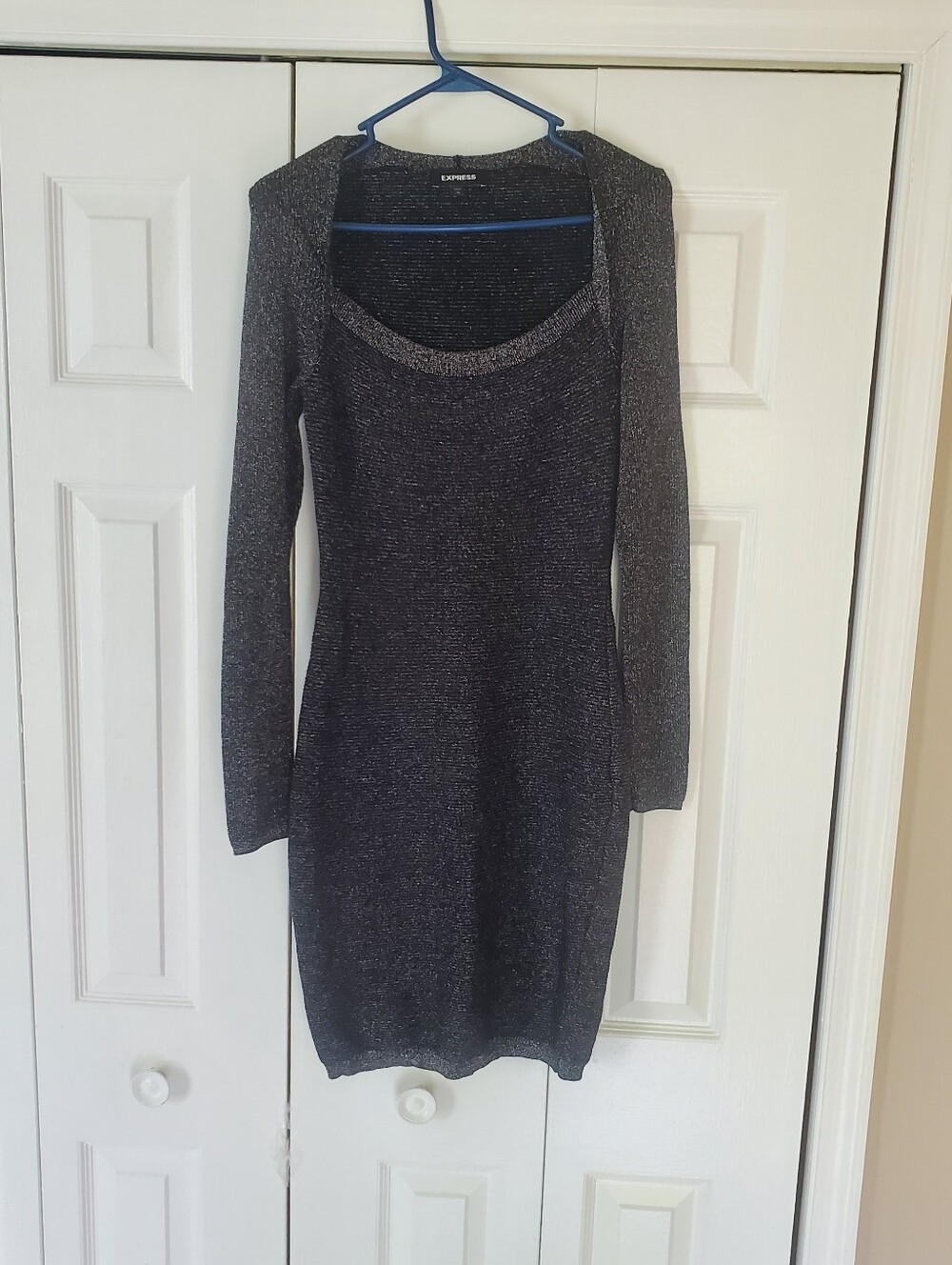 Express Black Metallic Knit Long Sleeve Bodycon Dress